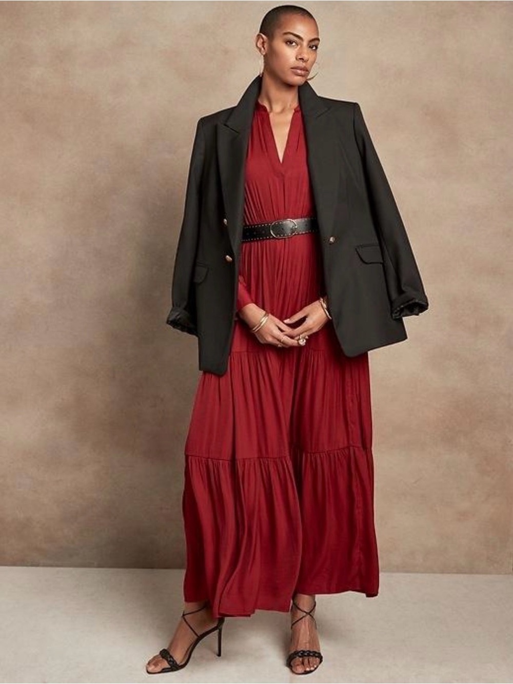 Banana Republic Red Tiered Maxi Dress - Medium Tall